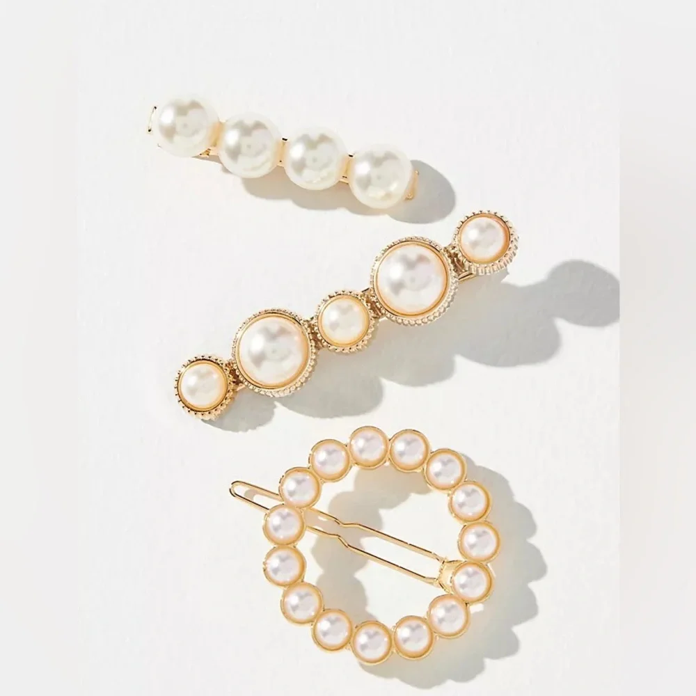New🌟Anthropologie Elegant Set of 3 Pearly Barrettes